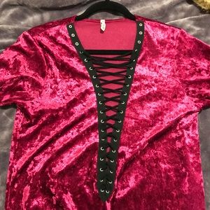 purple crushed velvet laced up top